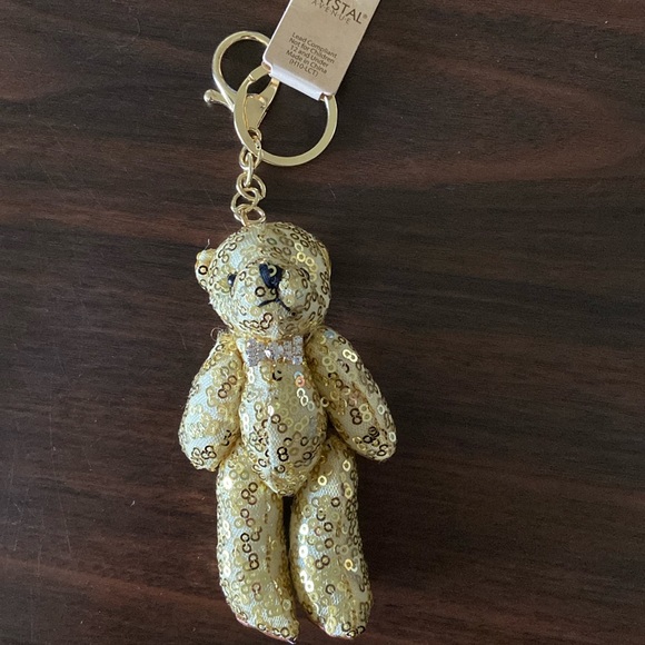 Gold sequin teddy bear key purse charm - Picture 2 of 11